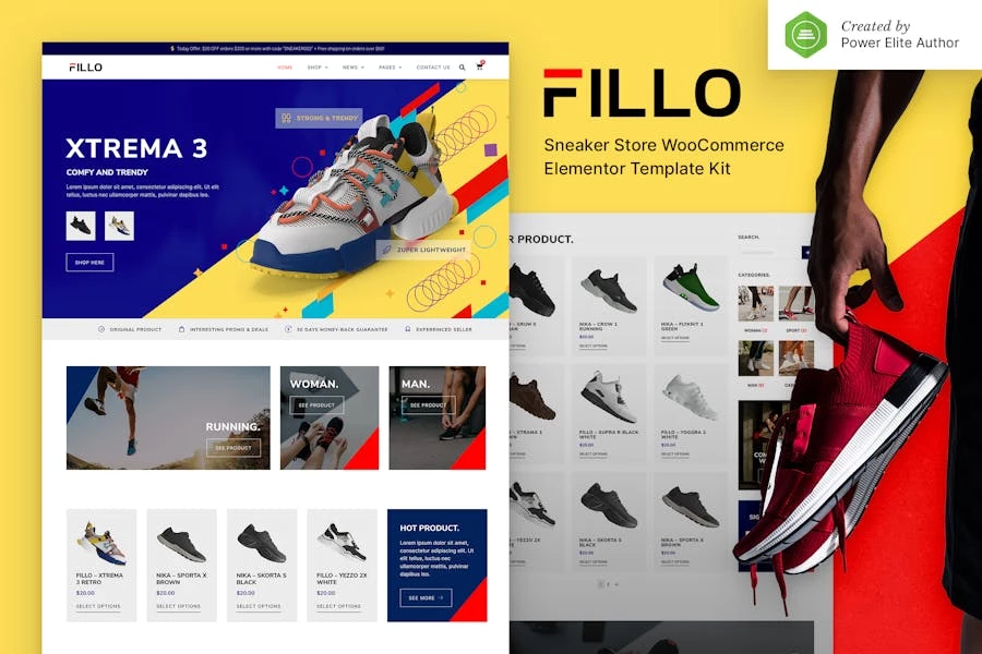 Fillo ? Kit de plantillas Elementor de WooCommerce para tienda de zapatos y zapatillas