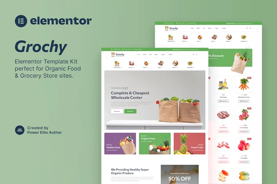 Grochy - Template Kit Elementor para tienda de alimentos orgánicos y abarrotes