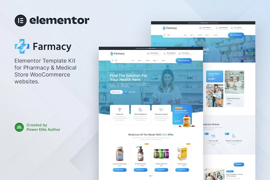 Farmacy - Template Kit Elementor para farmacia y tienda médica