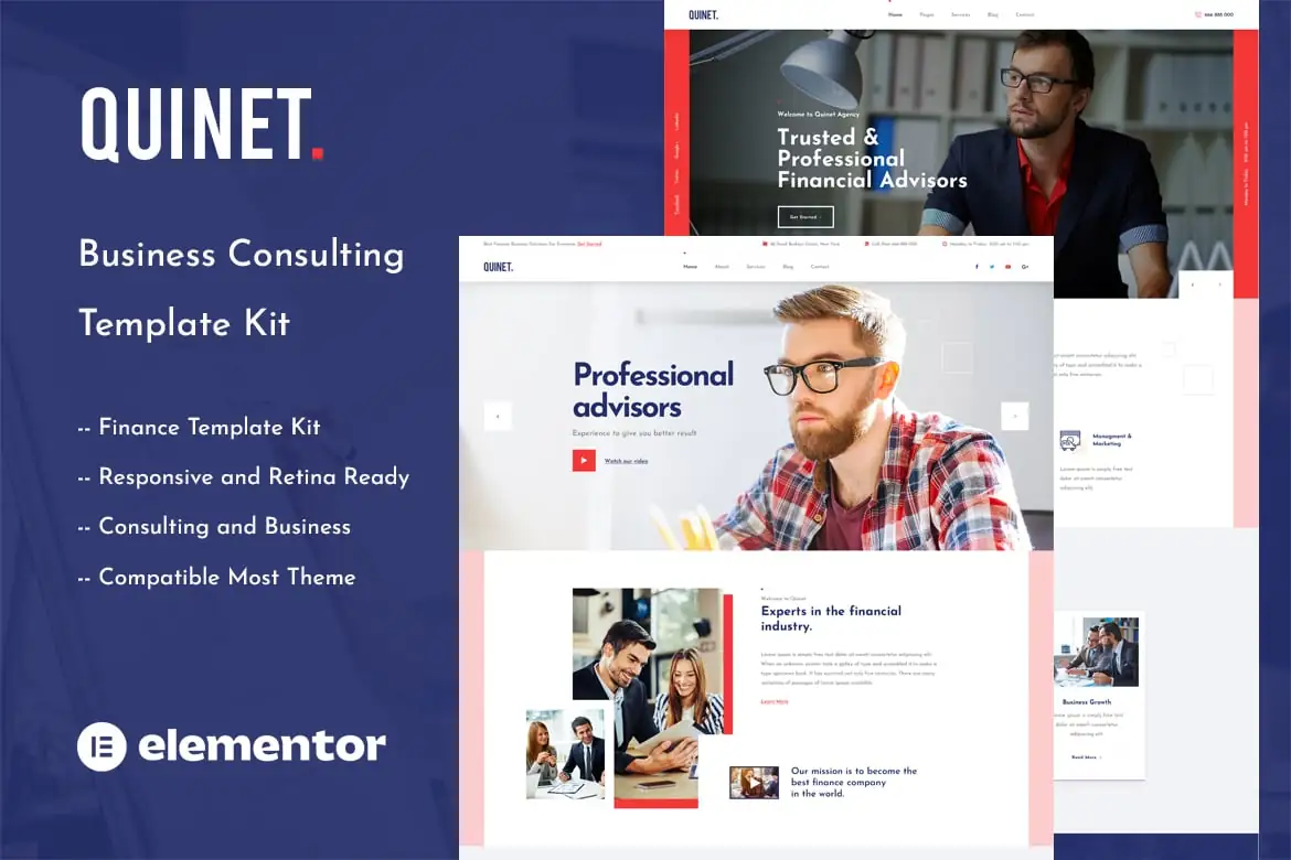 Quinet - Template Kit Elementor para consultoría empresarial