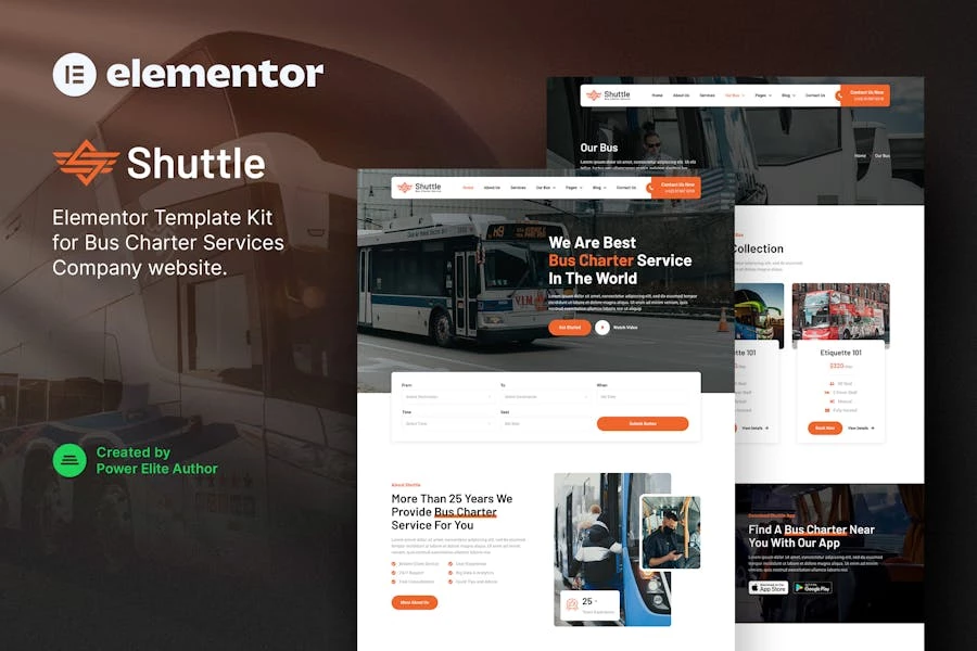 Shuttle - Template Kit Elementor para empresas de transporte y servicios de alquiler de