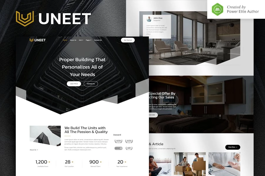 Uneet ? Kit de plantillas Elementor de bienes raíces para apartamentos y propiedades individuales