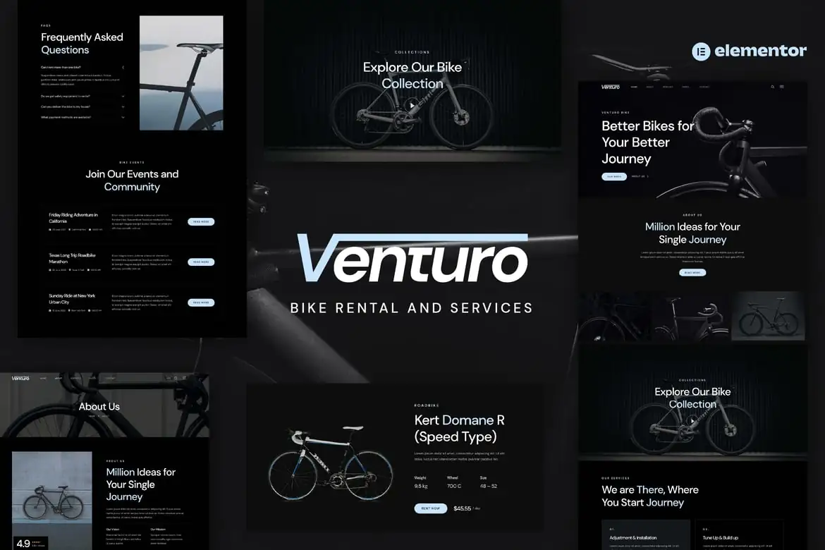 Venturo - Template Kit Elementor para alquiler y servicios de bicicletas