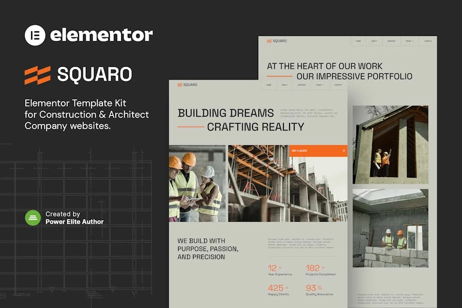 Squaro ? Kit de plantillas Elementor para arquitectos y construcciones modernas
