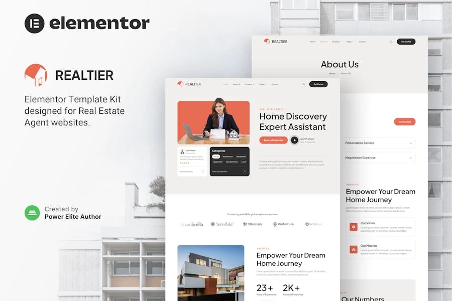 Realtier ? Kit de plantillas Elementor para agentes inmobiliarios y inmobiliarios