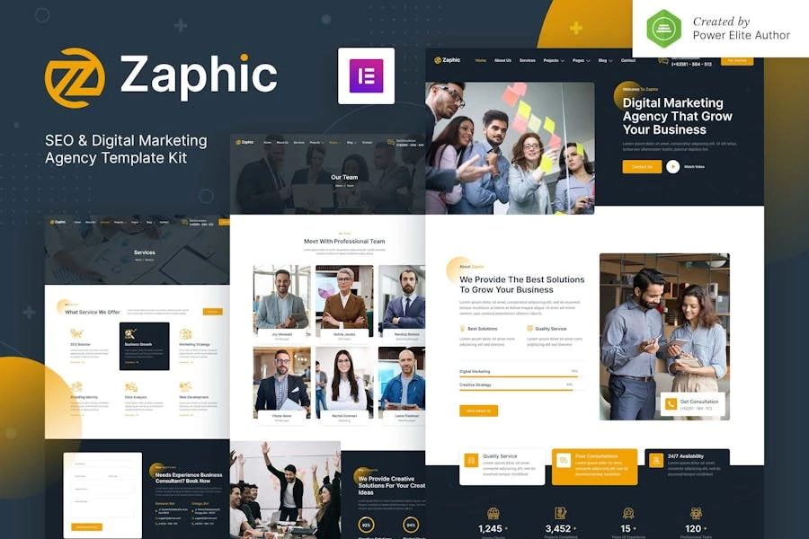 Zaphic - Kit de plantillas Elementor para agencia de SEO y marketing digital