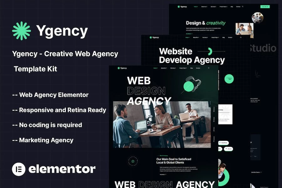 Ygency - Kit de plantillas Elementor para agencias web creativas