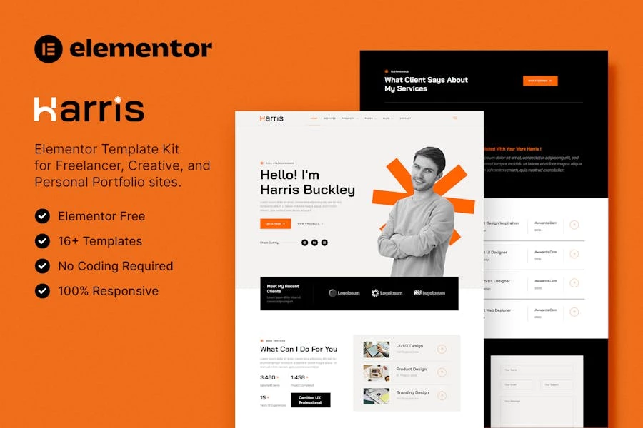 Harris - Template Kit Elementor para Porfolio creativo y personal