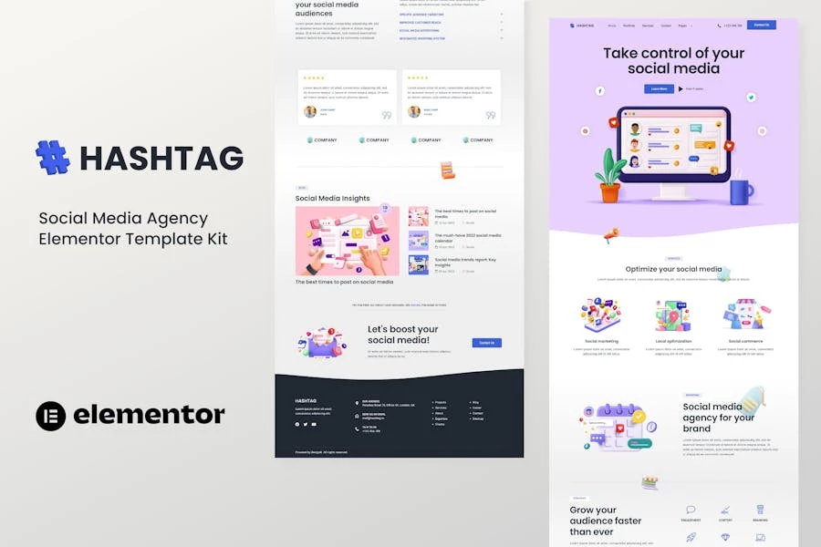 Hashtag - Template Kit Elementor para Agencia de redes sociales