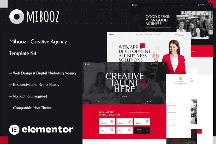 Mibooz - Kit de plantillas Elementor para Agencia Creativa
