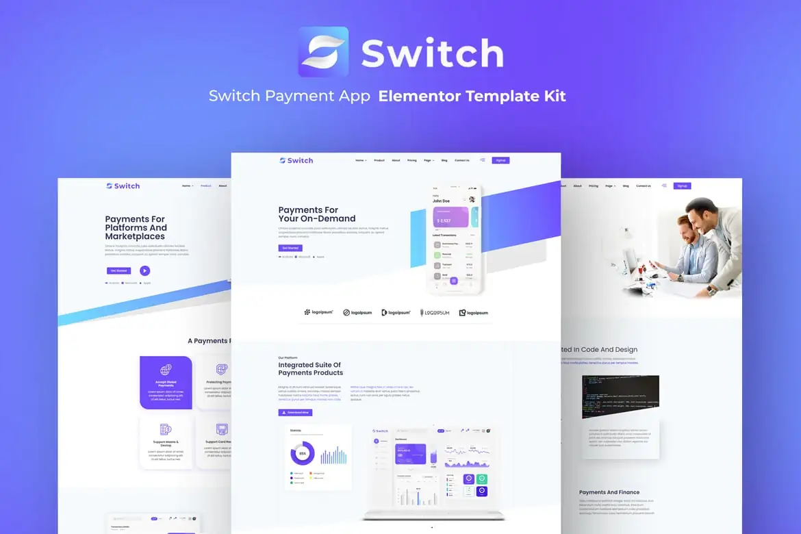 Switch - Template Kit Elementor para Aplicación de pago
