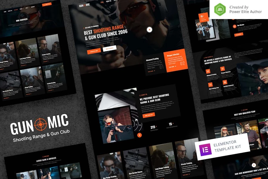 Gunomic ? Kit de plantillas Elementor para campos de tiro y club de tiro