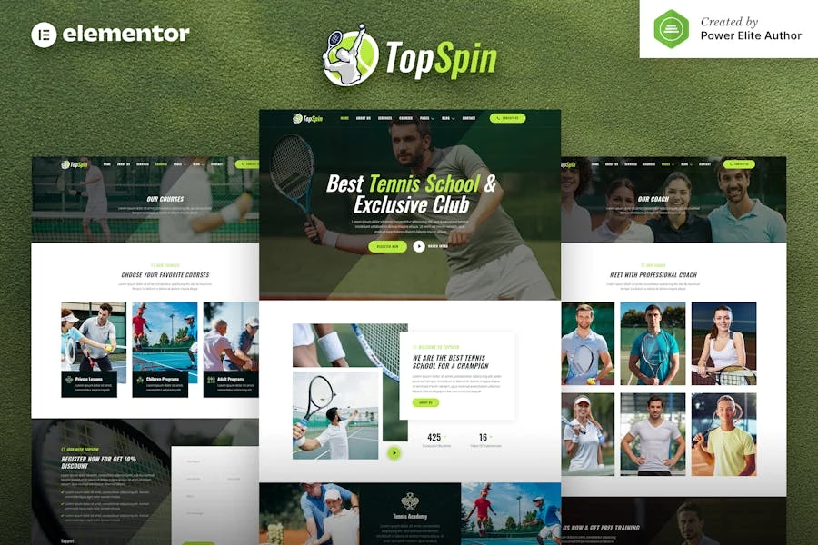TopSpin - Template Kit Elementor para Escuela de Tenis y Club Deportivo
