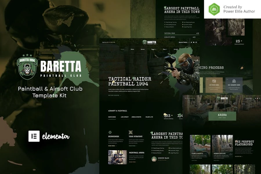 Baretta ? Kit de plantillas Elementor para clubes de paintball y airsoft
