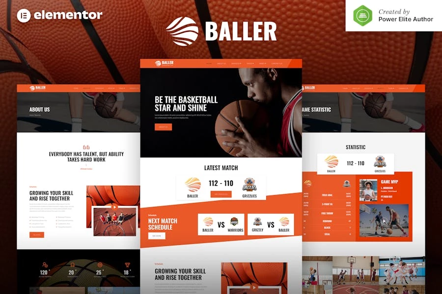 Baller - Template Kit Elementor para equipo de baloncesto y club deportivo