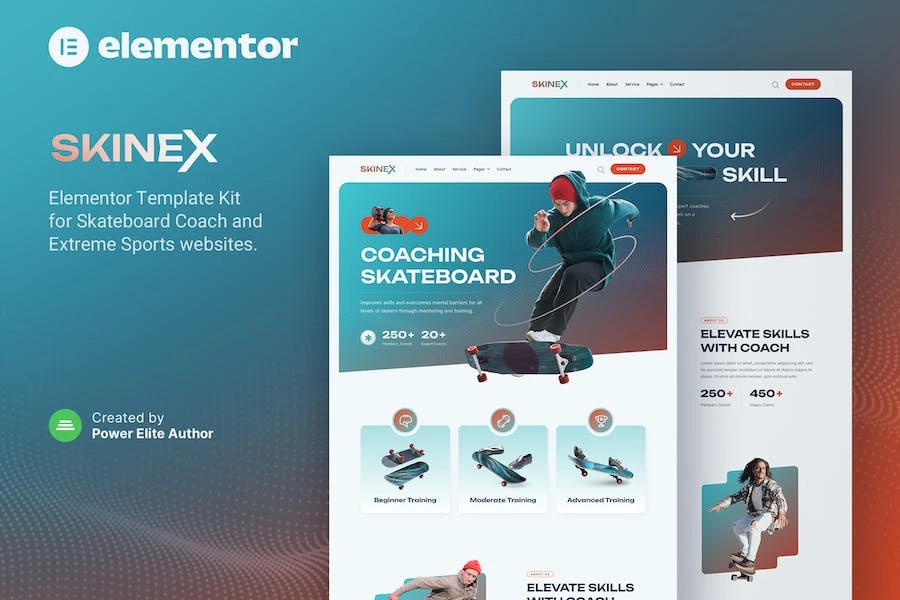 Skinex ? Template Kit Elementor para entrenadores y clases de skate