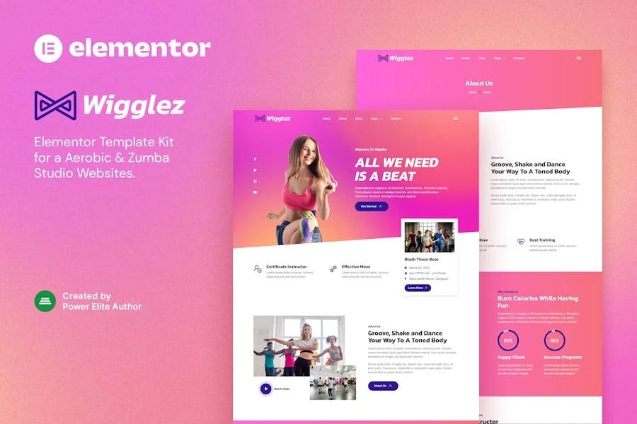 Wigglez ? Template Kit para Aerobic & Zumba Studio Elementor