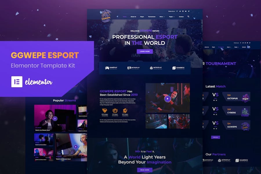 GGWEPE - Template Kit Elementor para eSports & Gaming