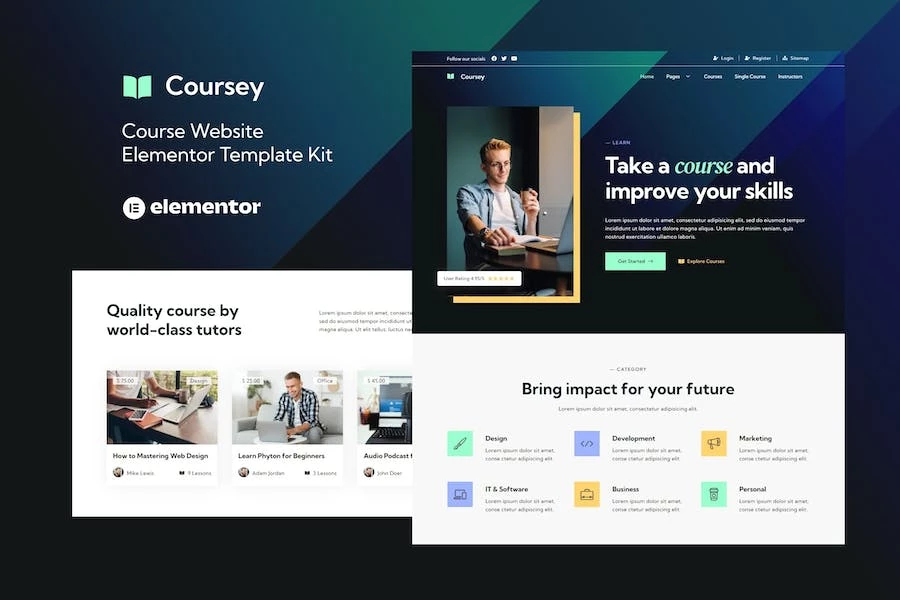 Coursey - Template Kit Elementor para cursos en línea