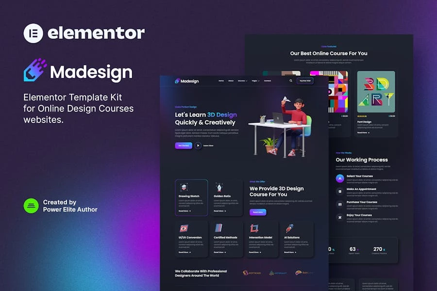 Madesign - Template Kit Elementor de cursos de diseño en línea