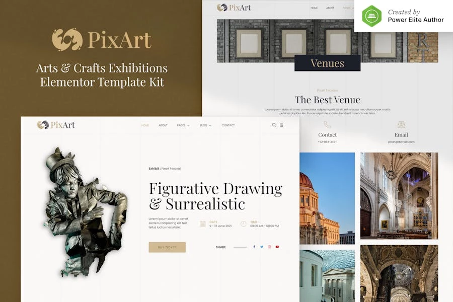 Pixart ? Kit de plantillas Elementor para exhibición de artes y manualidades