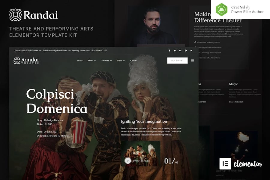 Randai - Template Kit Elementor de entretenimiento teatral y artes escénicas