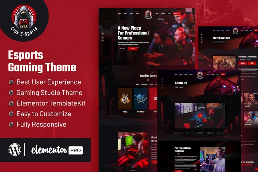 CROX | Template Kit de Elementor de eSports & Gaming
