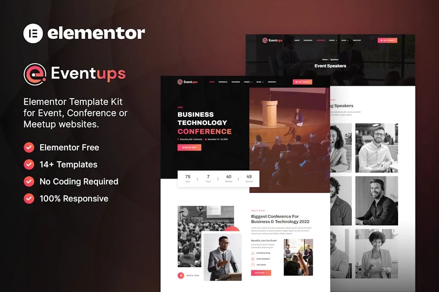 Eventups ? Template Kit Elementor para eventos y conferencias