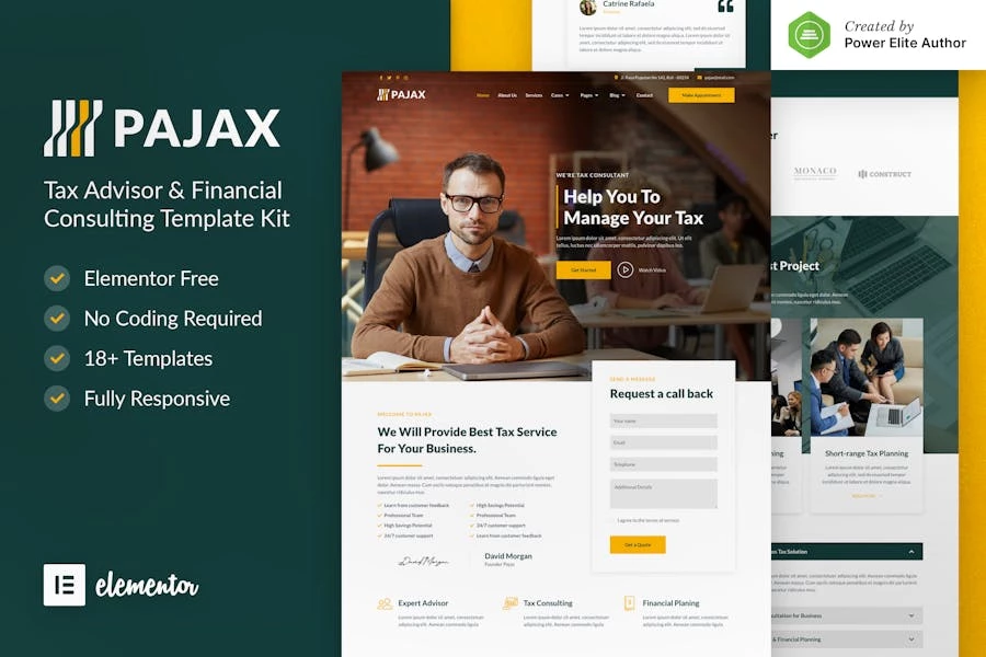 Pajax - Template Kit Elementor para asesores fiscales y consultoría financiera