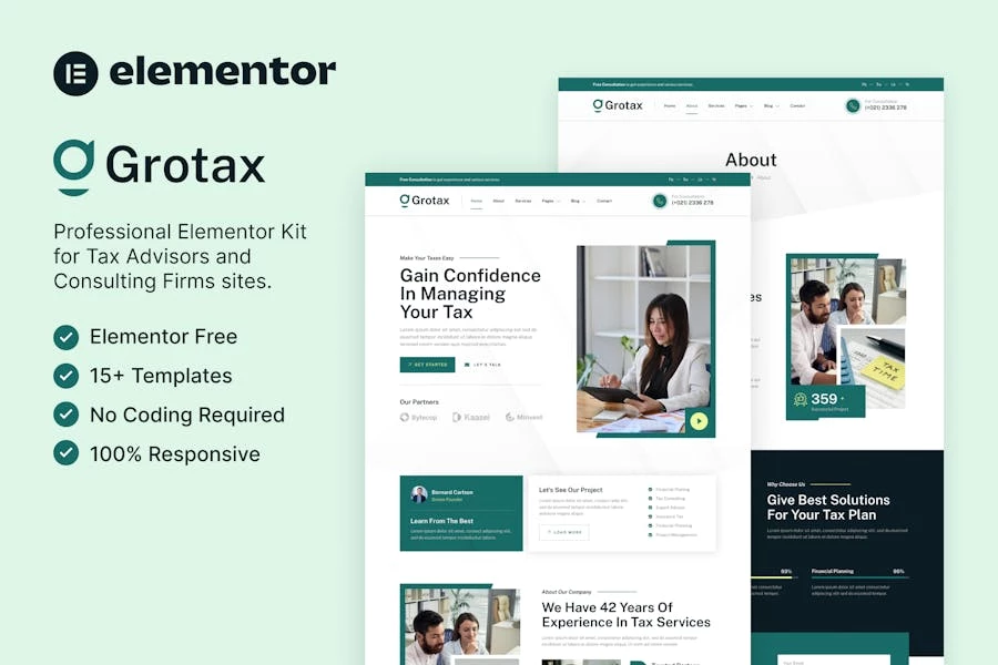 Grotax ? Template Kit Elementor para asesores fiscales y firmas de consultoría