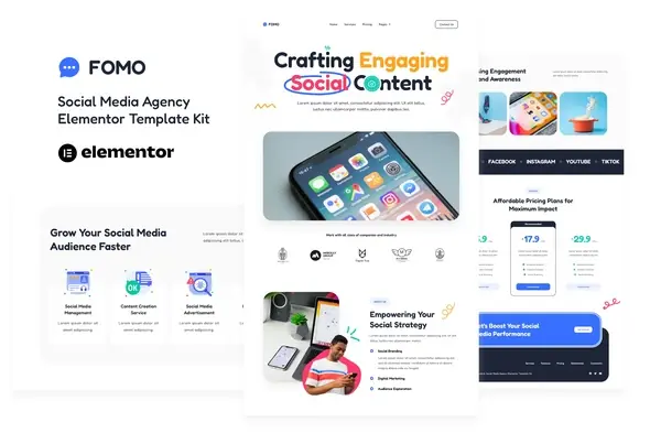 FOMO - Template Kit Elementor para Agencia de marketing en redes sociales