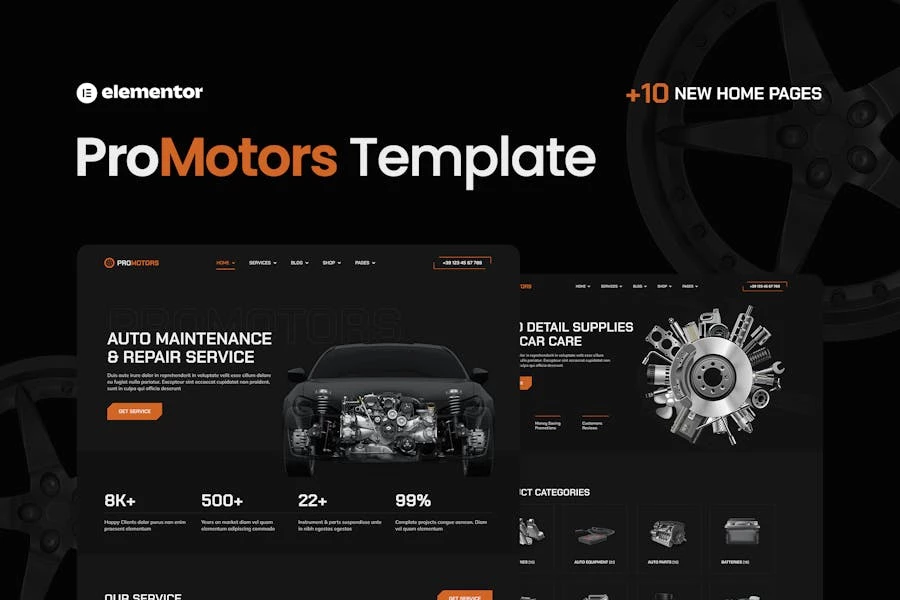 ProMotors - Template Kit Elementor para servicio y detallado de automóviles