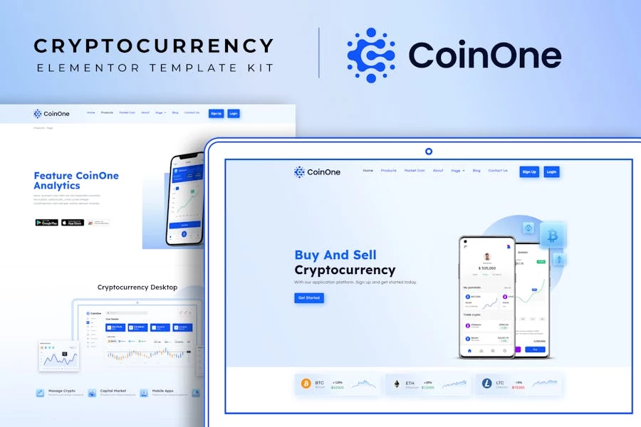 CoinOne - Template Kit Elementor de criptomonedas