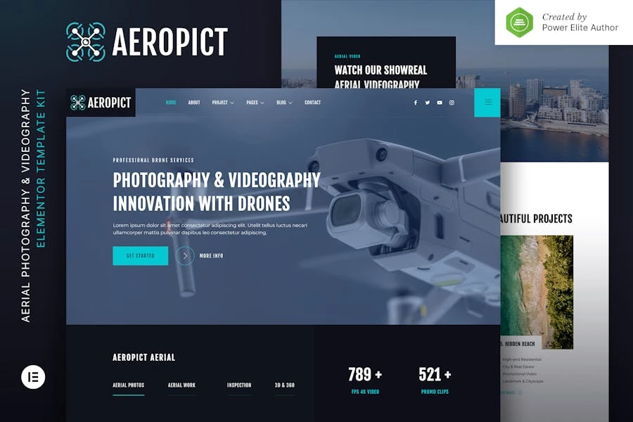 Aeropict ? Kit de plantillas Elementor para fotografía aérea y videografía con drones
