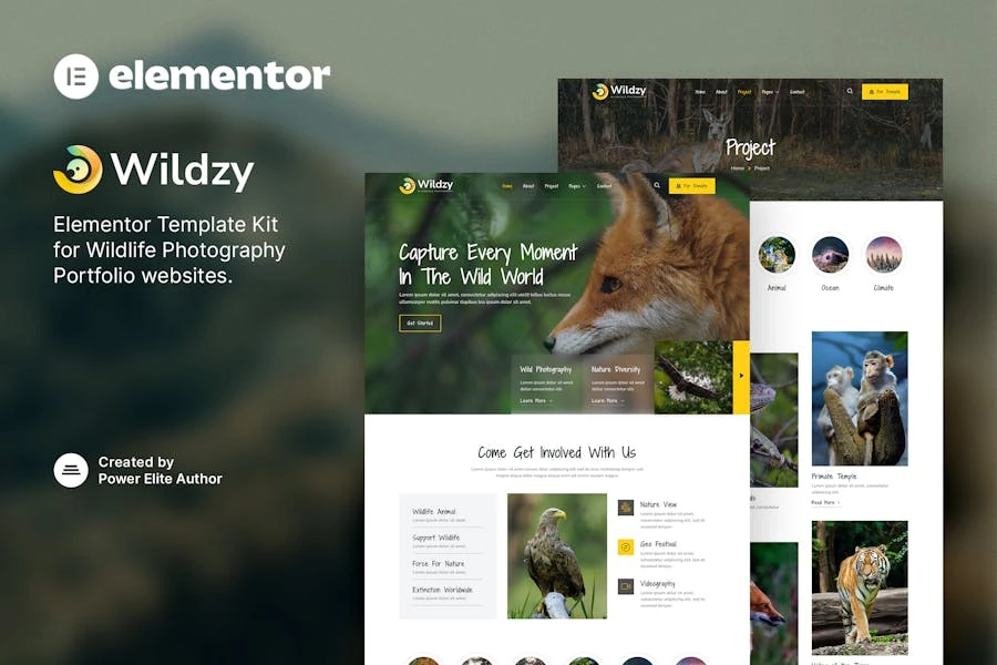 Wildzy - Template Kit Elementor para fotografía de vida