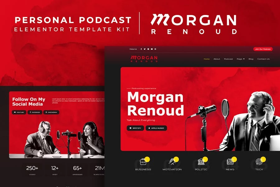 Morgan Renoud - Template Kit Elementor de podcast personal