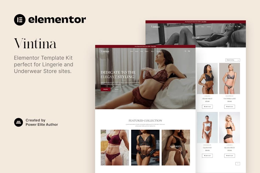 Vintina - Template Kit Elementor para tienda de lencería y ropa interior