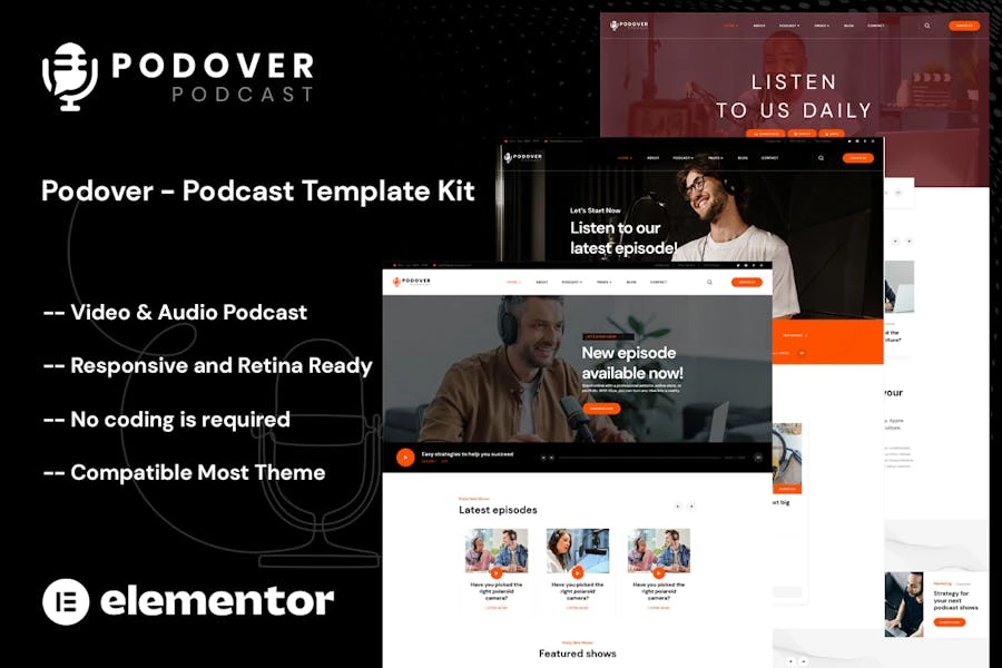 Podover - Kit de plantillas Elementor de podcast
