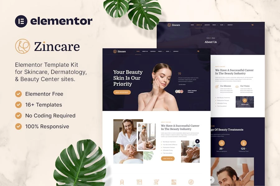 Zincare - Template Kit Elementor para el cuidado de la piel y dermatología