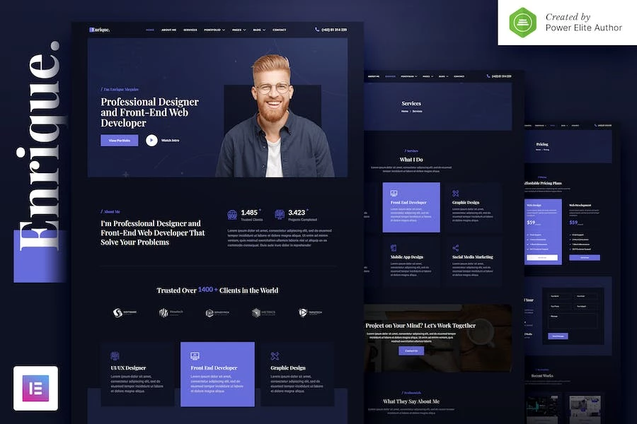 Enrique ? Kit de plantillas Elementor para currículum vitae personal y portafolio