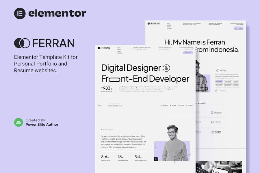Ferran ? Template Kit Elementor para Porfolio personal y currículum
