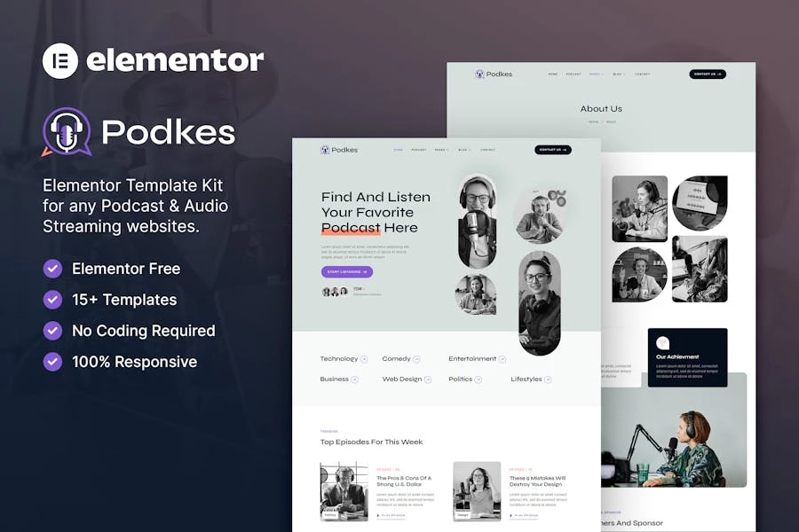 Podkes - Template Kit Elementor para podcast y transmisión de audio