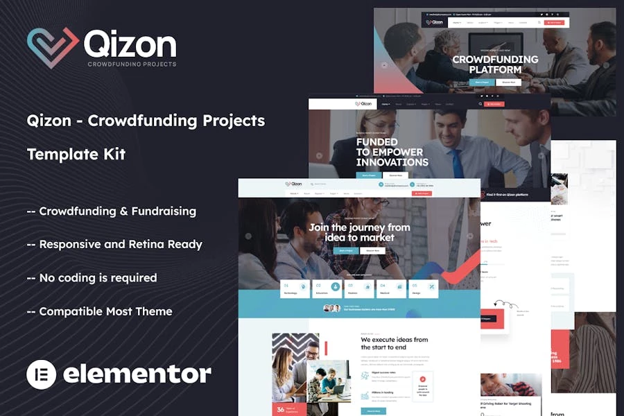 Qizon - Kit de plantillas Elementor para proyectos de crowdfunding