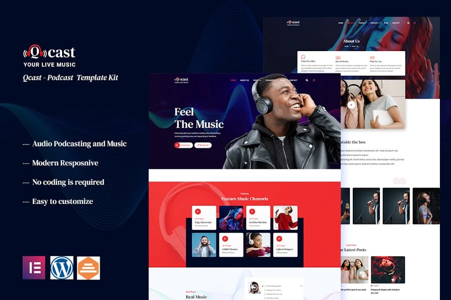 Qcast - Template Kit Elementor para podcasts y música