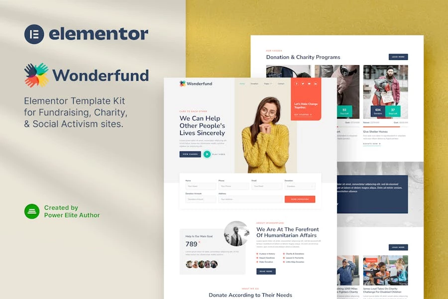Wonderfund - Template Kit para Elementor de recaudación de fondos