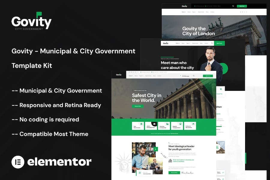 Govity - Kit de plantillas Elementor para municipios y gobiernos