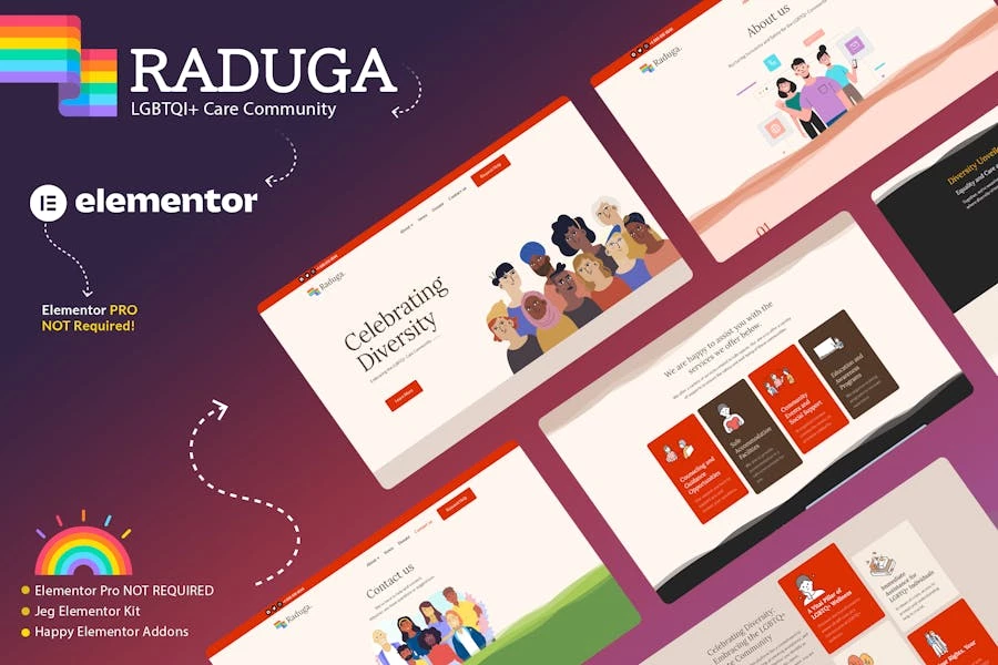 Raduga - Kit de plantillas Elementor para la Comunidad LGBTQI+
