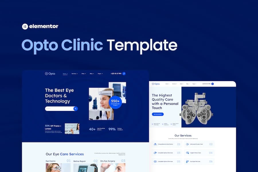 Opto ? Template Kit Elementor Pro para centros de cuidado de ojos