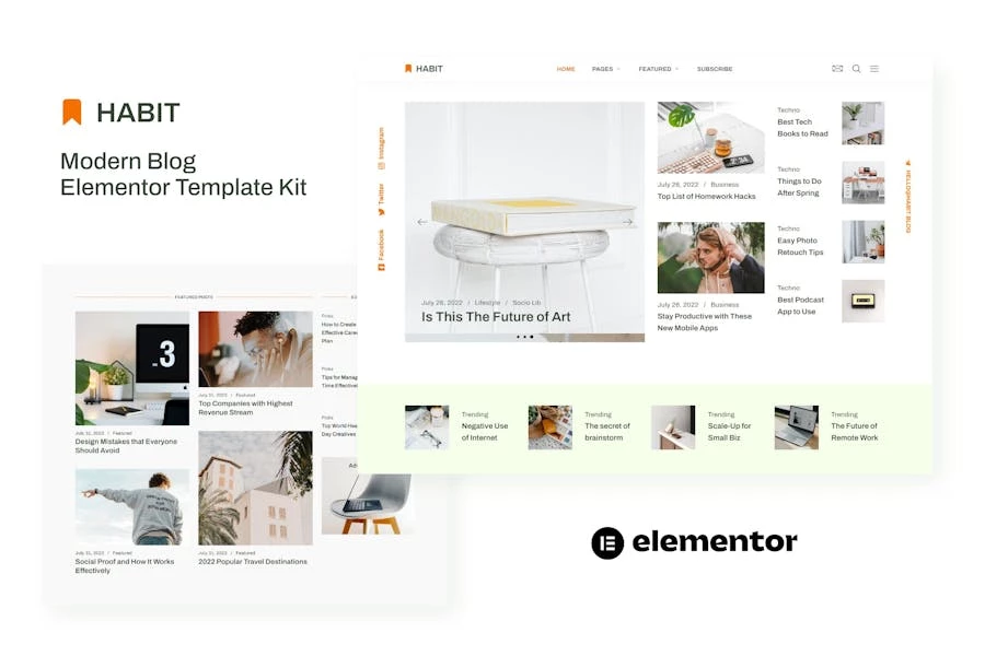 Habit - Template Kit Elementor para blogs modernos