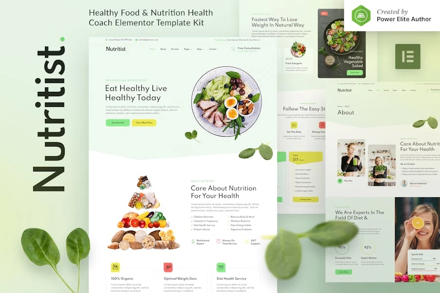 Nutritist - Template Kit Elementor para entrenador de alimentos saludables y nutrición